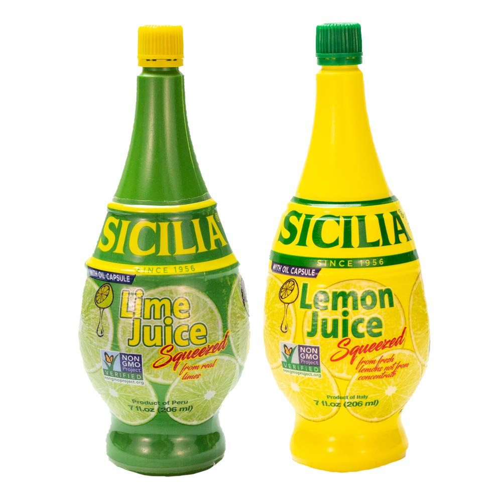 Sicilia Lemon &amp; Lime Juice Bundle 100% Natural 1 Bottle of Each Flavor. 7.0 oz. Each.