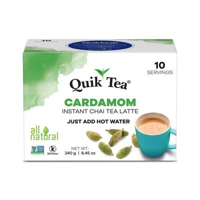 QuikTea Cardamom Instant Chai Tea Latte - 10 Count Single Box - Superfood Antioxidant, Digestion Tea