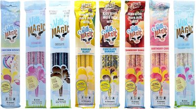 Milk Magic Milk Flavoring Straws, 8-Pack Bundle (32 count), Chocolate Banana, Banana, Strawberry Banana, Unicorn Kisses, Cotton Candy, Birthday Cake, Strawberry, and Chocolate Cereal Straws