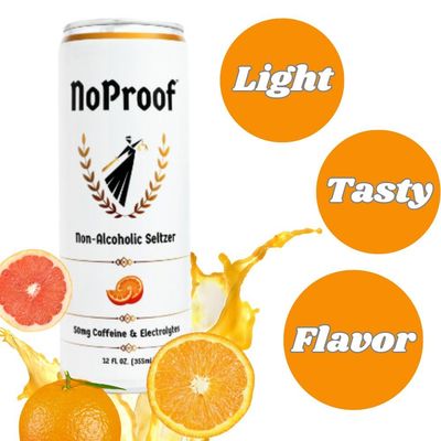 NoProof Energy Seltzer Water - Orange, 50mg Caffeine, Zero Calories, Non-Alcoholic, Energy Drinks Sugar Free, B-Vitamins, Electrolytes, 12 fl oz (6-Pack)