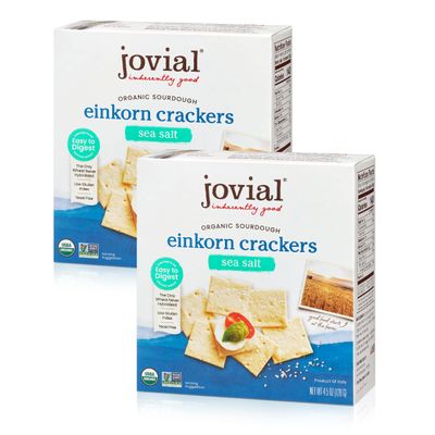 Jovial Organic Sourdough Einkorn Sea Salt Crackers - Sourdough Crackers, Crackers for Cheese Platter, Made with Einkorn, USDA Organic, Non-GMO - 4.5 Oz, 2 Pack