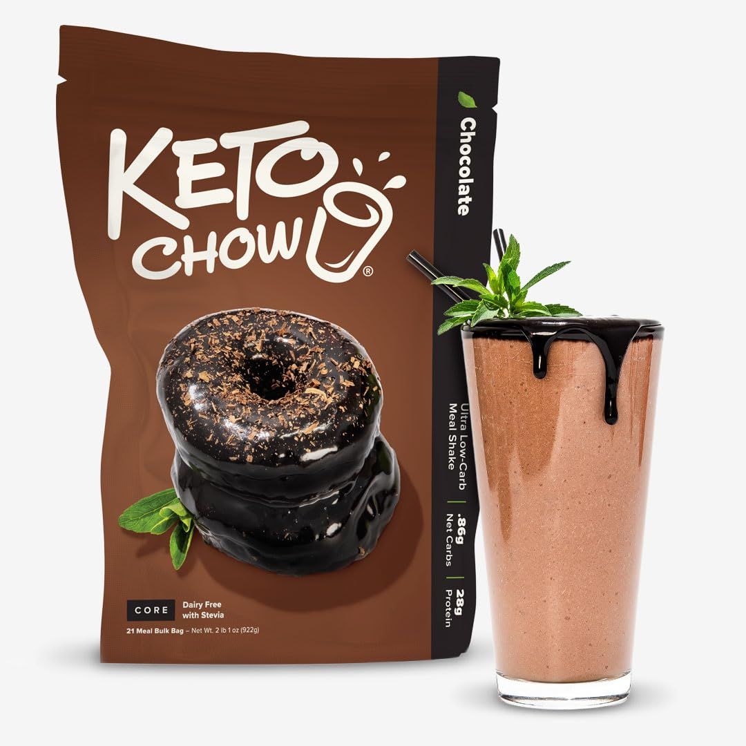 Keto Chow Chocolate Core (w/Stevia) - Keto Meal Replacement Shake Powder - Nutritionally Complete - Low Carb - Delicious Easy Meal Substitute - Protein Rich &amp; Dairy Free - 21 Meal Serving