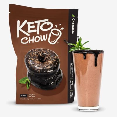 Keto Chow Chocolate Core (w/Stevia) - Keto Meal Replacement Shake Powder - Nutritionally Complete - Low Carb - Delicious Easy Meal Substitute - Protein Rich &amp; Dairy Free - 21 Meal Serving