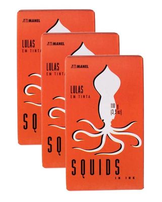 Spanish Squids Canned in Ink | Wild Caught, B Vitamins, Omega-3 | Tinned Seafood by Ati Manel | 3 x 110g Can