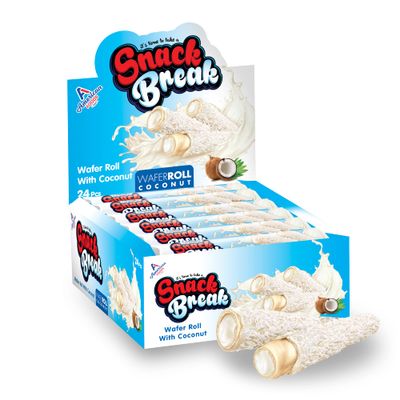 Snack Break Wafer Roll With Coconut - Creamy Coconut Filling - Individually Wrapped - Ready-To-Eat Snack - Gift Snacks For Adults &amp; Kids (Pack of 24)