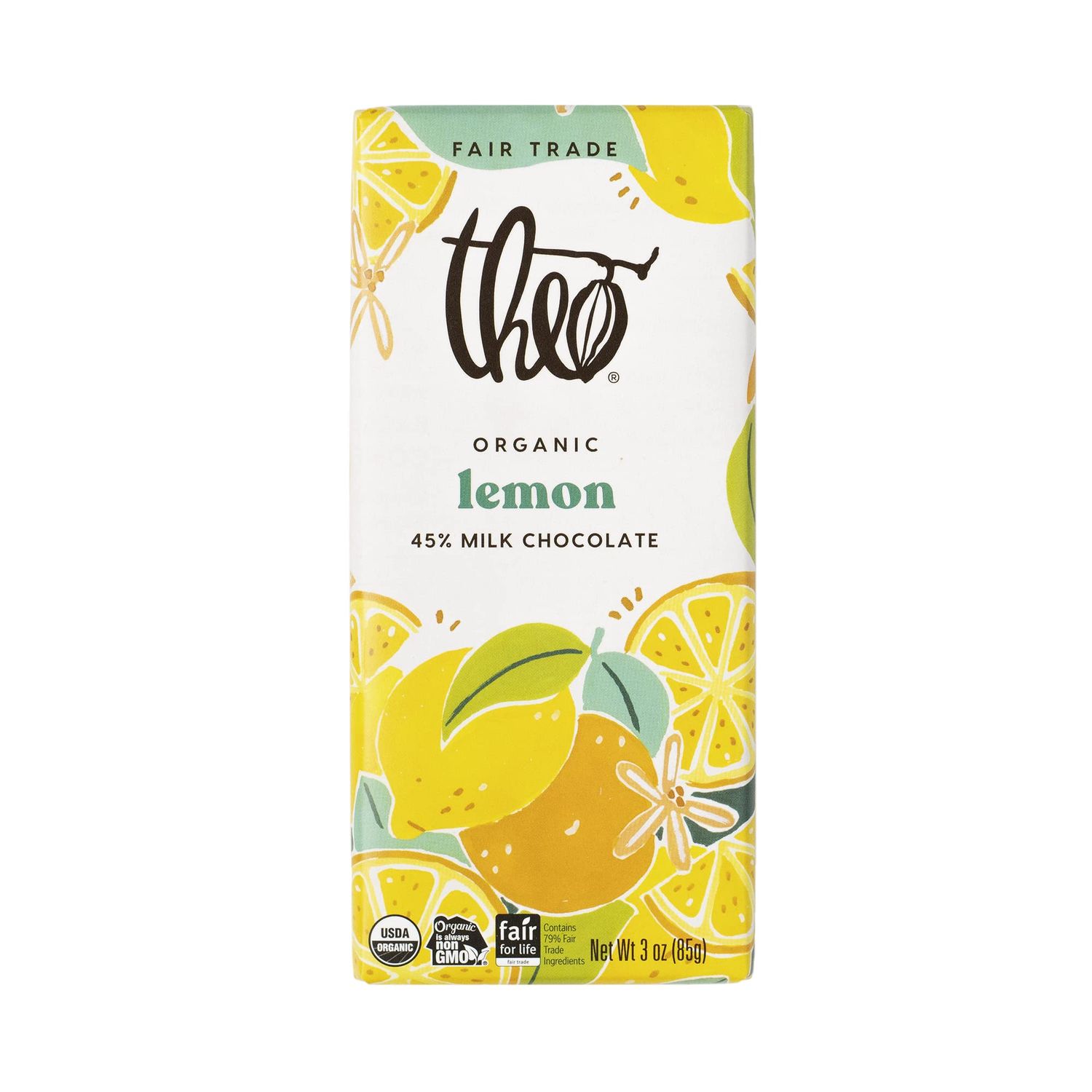 THEO Chocolate Limited Edition Lemon Organic Milk Chocolate Bar, 45% Cacao, 12 Pack | Fair Trade
