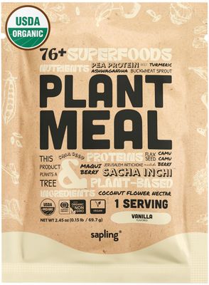 Plant Meal Replacement Shake - Vanilla - 25g of Plant Based Vegan Protein Powder, 76+ Organic Superfoods, Vitamins &amp; Minerals, Mushrooms, Super Greens, Digestive Enzymes &amp; Probiotics - 1 Serving
