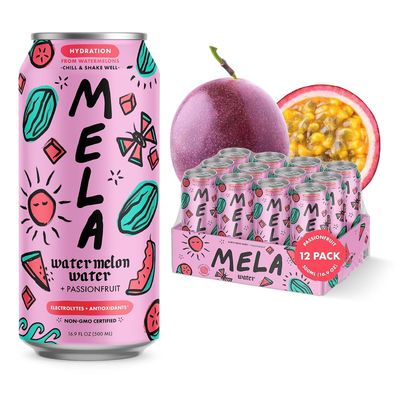 Mela Watermelon Water - Hydrating Watermelon Juice Drink w/Vitamin C, Electrolytes, &amp; Antioxidants - Non-GMO, Gluten-Free, Real Fruit Juice Watermelon Drink (Passionfruit, 16.9 fl oz, 12-Pack)
