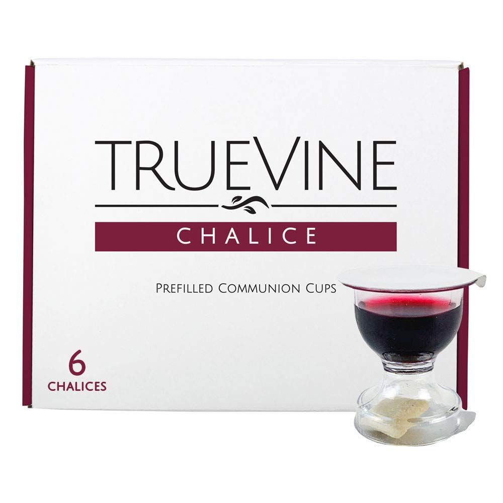TrueVine Chalice Communion Cups and Wafer Set - Prefilled Cups w/Fresh Unleavened Bread &amp; Grape Juice - Carefully Packaged &amp; Easy to Open Elements for your Church Services, Fits in Trays (100 Count)