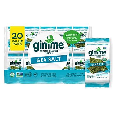 Gimme Seaweed - Sea Salt - 20 Count - Organic Roasted Seaweed Sheets - Keto, Vegan, Gluten Free - Great Source of Iodine &amp; Omega 3s - Healthy On-The-Go Snack for Kids &amp; Adults