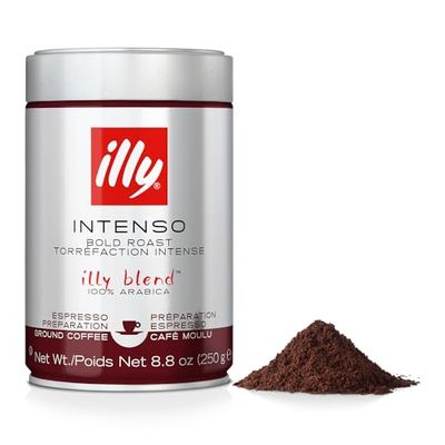 Illy Intenso Ground Espresso Coffee, Bold Roast, Intense, Robust And Full Flavored With Notes Of Deep Cocoa, 100% Arabica Coffee, No Preservatives, 8.8 Ounce (Pack Of 1)