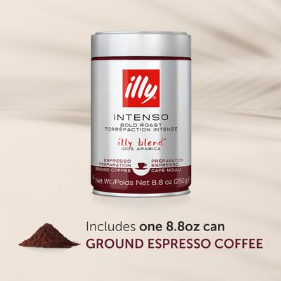 Illy Intenso Ground Espresso Coffee, Bold Roast, Intense, Robust And Full Flavored With Notes Of Deep Cocoa, 100% Arabica Coffee, No Preservatives, 8.8 Ounce (Pack Of 1)