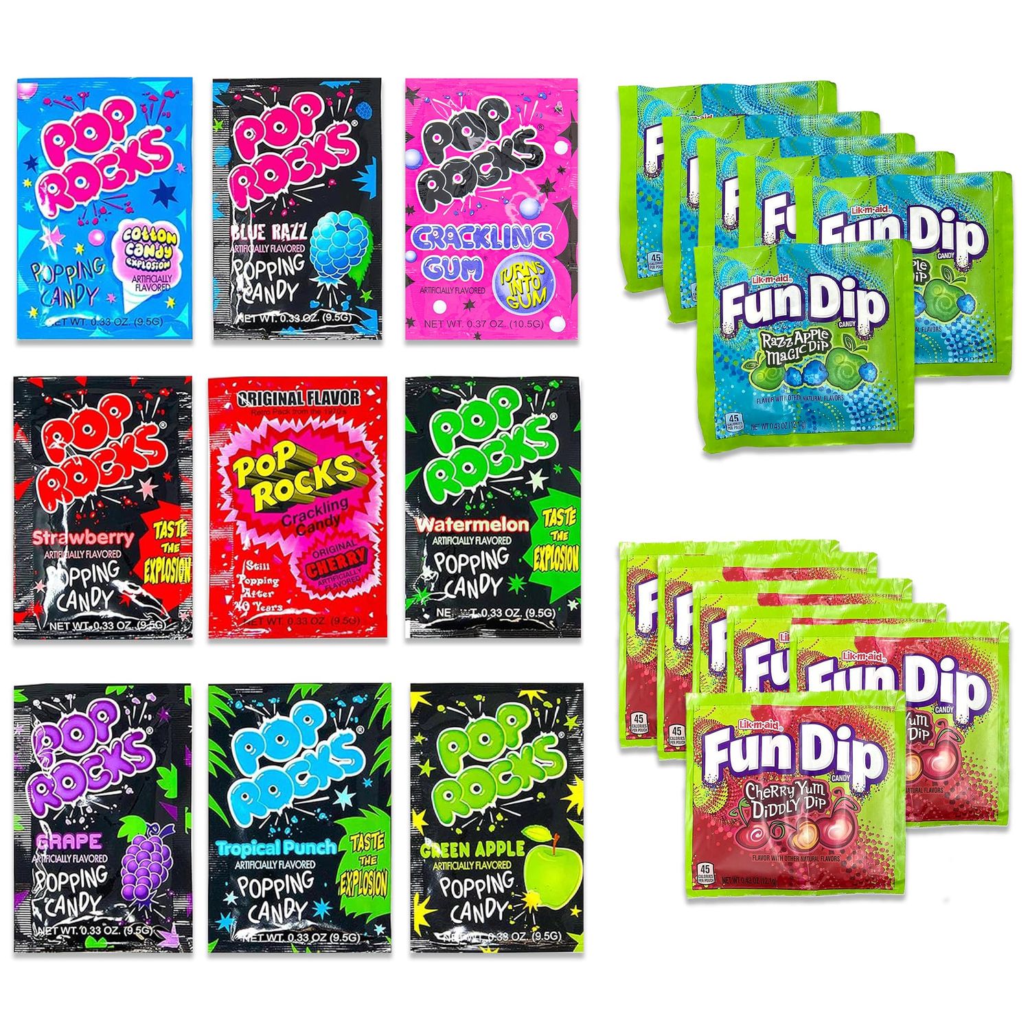Fun Dip and Pop Rocks Candy Bulk Variety 21 Pack. Includes 9 Flavors of PopRocks Candy Bulk Set and 12 Packs of Fun Dip Candy by Snackivore.