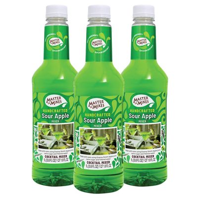 Master of Mixes Sour Apple Martini Drink Mix, Ready to Use, 1 Liter Bottle (33.8 Fl Oz), Pack of 3