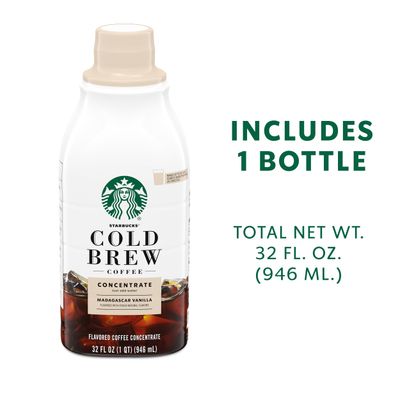 Starbucks Cold Brew Coffee Concentrate, Naturally Flavored Madagascar Vanilla, 100% Arabica, Multi-Serve Bottle (32 Fl Oz)