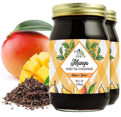 Green Jay Gourmet Mango Sweet Tea Concentrate - All-Natural Black Tea - Easy to Prepare &amp; Makes 1 Gallon - Handcrafted in the USA in a Pint Mason Jar - Ideal for Parties &amp; Gatherings - 2 x 16 Ounces