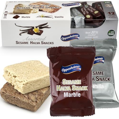 Assorted Sesame Halva Snacks Vanilla and Marble Flavors - Delicious Sweet Israeli Snacks Sesame Treat Bars Assortment for Melt-in-Your Mouth Delight, Vegan, Kosher - 12 Pack, 0.88 Oz Each (Total 25g)