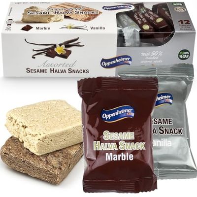 Assorted Sesame Halva Snacks Vanilla and Marble Flavors - Delicious Sweet Israeli Snacks Sesame Treat Bars Assortment for Melt-in-Your Mouth Delight, Vegan, Kosher - 12 Pack, 0.88 Oz Each (Total 25g)