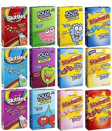 Sugar Free Variety Pack of Water Enhancers - Skittles, Starburst and Jolly Rancher Drink Mix Variety Pack of 12