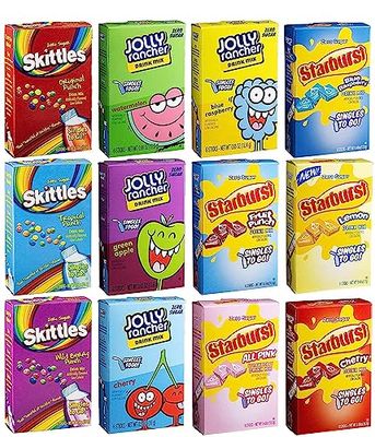 Sugar Free Variety Pack of Water Enhancers - Skittles, Starburst and Jolly Rancher Drink Mix Variety Pack of 12
