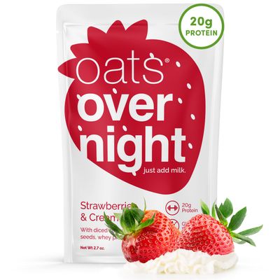 Oats Overnight - Strawberries &amp; Cream - 20g Protein, High Fiber Breakfast Shake - Gluten Free, Non GMO Oatmeal (2.7 oz per meal) (8 Pack)