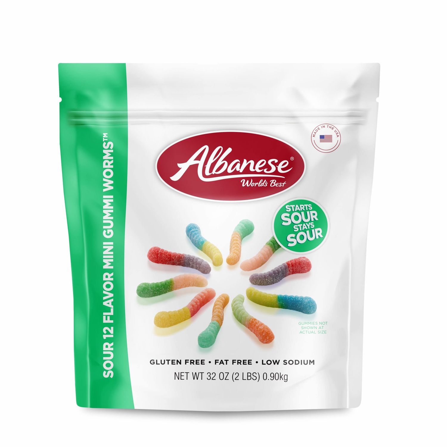 Albanese World&#39;s Best Sour 12 Flavor Mini Gummi Worms Candy, 32 Oz Bag