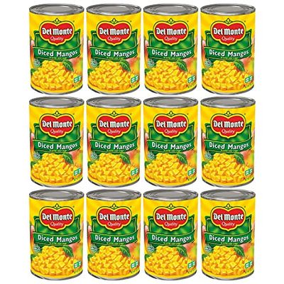 Del Monte Diced Mango in Extra Light Syrup, Canned Fruit, 12 Pack, 15 oz Can, Yellow