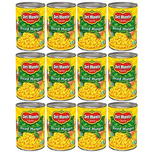 Del Monte Diced Mango in Extra Light Syrup, Canned Fruit, 12 Pack, 15 oz Can, Yellow
