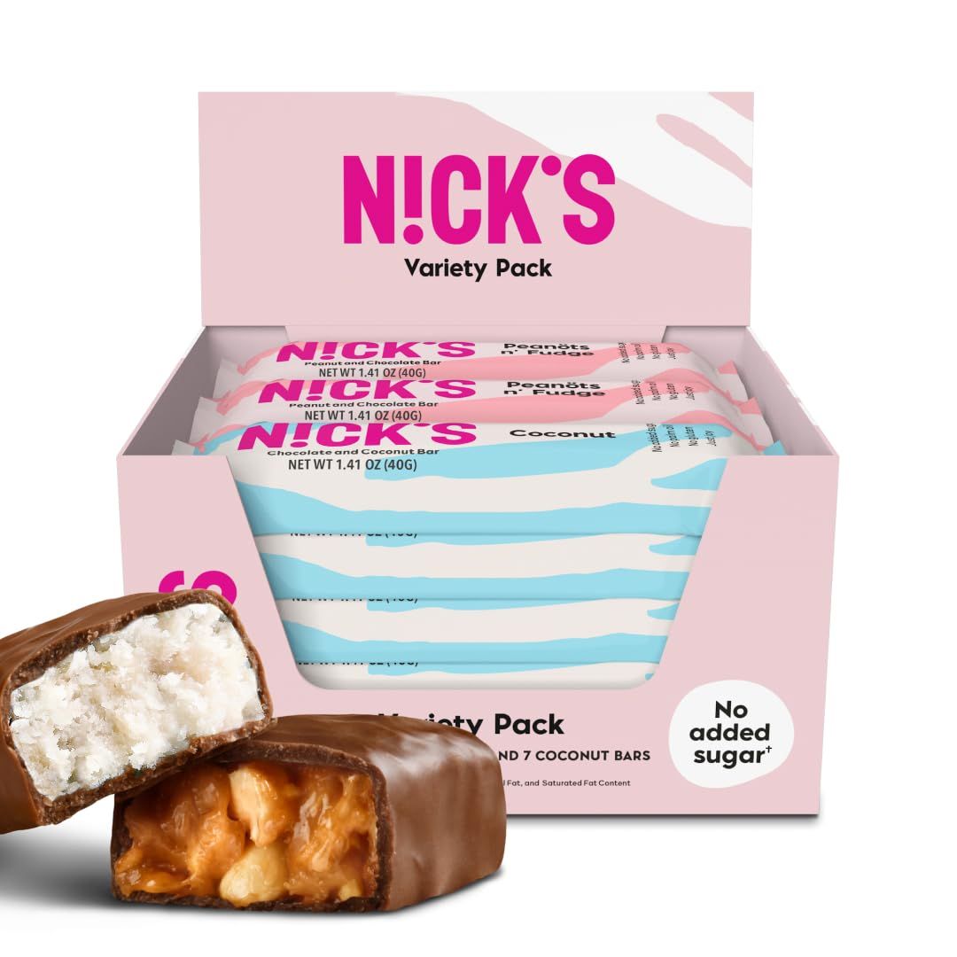 NICKS Keto Chocolate Candy Bars Variety Pack, No Added Sugar, Coconut, Gluten Free Sweets Low carb Candy Snack Bar (Multipack 15x40g)