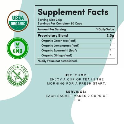 AutoimmuniTea -- AIP Energy Tea, Fatigue Fighting Blend, for Energy Boost, Improved Cognitive Function, with Organic Green Tea, Lemongrass, and Spearmint - 15 Tea Bags (30 Cups)