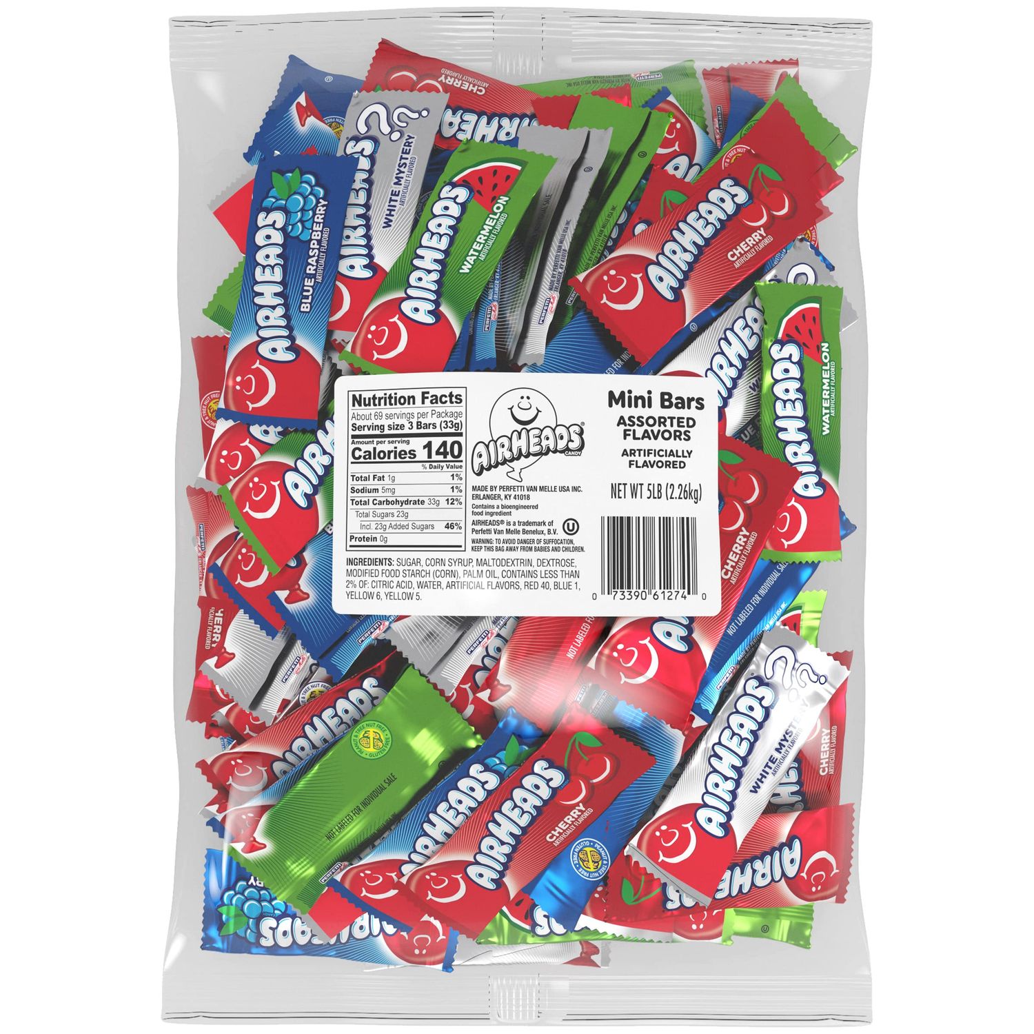 Airheads Candy Mini Bars, Assorted Flavors Bulk Variety Pack, Holiday Christmas Stocking Stuffers for Adults &amp; Kids, Non-Melting, Party, 5 Pound Bag