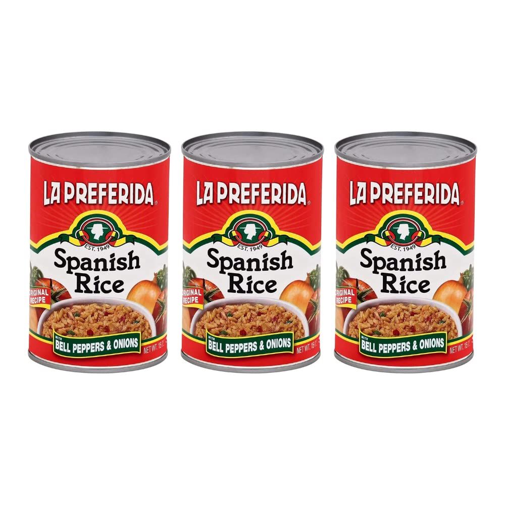 La Preferida Canned Spanish Rice - Quick &amp; Easy, Robust Sauce of Tomatoes, Bell Pepper and Onion. Vegan, Natural ingredients, No preservatives, 15 oz (Pack of 3)