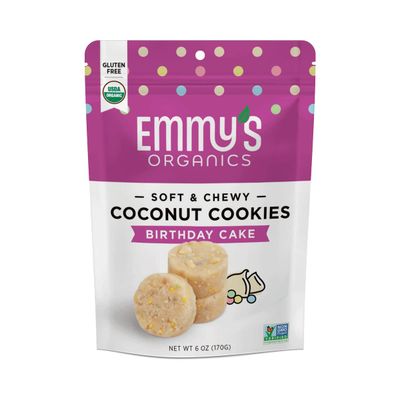 Emmy&#39;s Organics Coconut Cookies, Birthday Cake, 6 oz (Pack of 8) | Gluten-Free Organic Cookies, Vegan, Paleo-Friendly