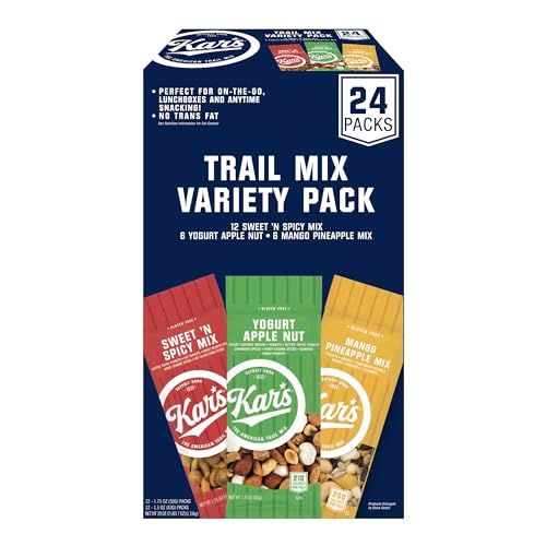 Kars Nuts Trail Mix Variety Pack, Pack of 24 - Yogurt Apple Nut, Mango Pineapple Mix, Sweet N Spicy - Individually Wrapped, Gluten-Free Snack Mix