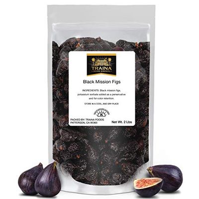 Traina Home Grown California Dried Whole Black Mission Figs - Healthy, No Added Sugar, Non GMO, Gluten Free, Kosher Certified, Vegan, Packed in Resealable Pouch (2 lbs)