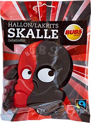 2 Bags x 90g of Bubs Godis Hallon Lakrits Raspberry Licourice Original - Swedish - Salmiak - Salty Licorice - Salmiakki - Salt Skull - Gelatine Free - Wine Gums