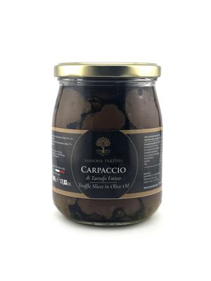 100% Italian Black Summer Truffle Carpaccio (17.6 Oz) - Truffle Slices Preserved in Extra Virgin Olive Oil, Perfect for Salads, Pizza, Meat Dishes, Risotto, Pasta, Gourmet, Vegan, Non-GMO