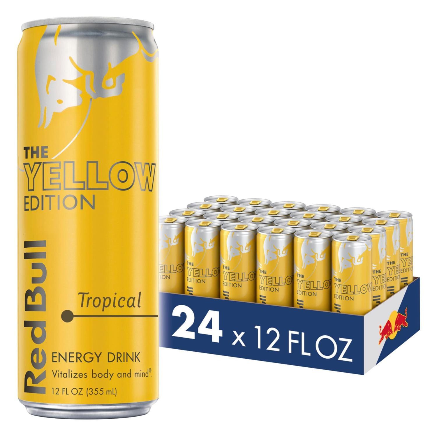 Red Bull Yellow Edition Energy Drink, Tropical, with 114mg Caffeine plus Taurine &amp; B Vitamins, 12 Fl Oz, Pack of 24 Cans