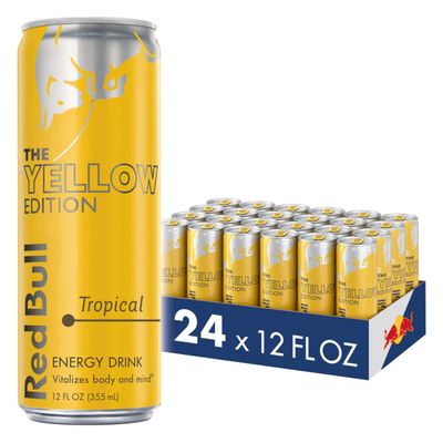 Red Bull Yellow Edition Energy Drink, Tropical, with 114mg Caffeine plus Taurine &amp; B Vitamins, 12 Fl Oz, Pack of 24 Cans