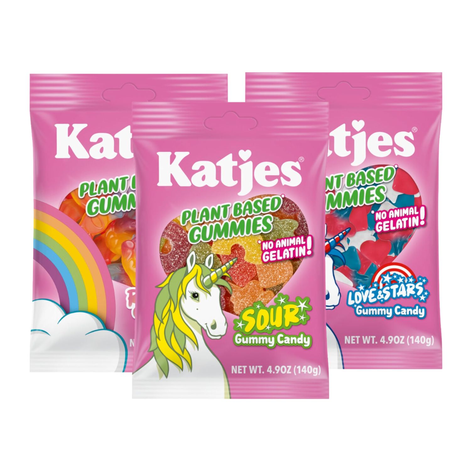Katjes Plant Based Sour, Rainbow, Love &amp; Stars Gummy Candy Variety Pack - Flavored Gummy Snacks - Palm Oil Free Candy - No Animal Gelatin - No High Fructose Corn Syrup, 4.9oz, 3 Pack