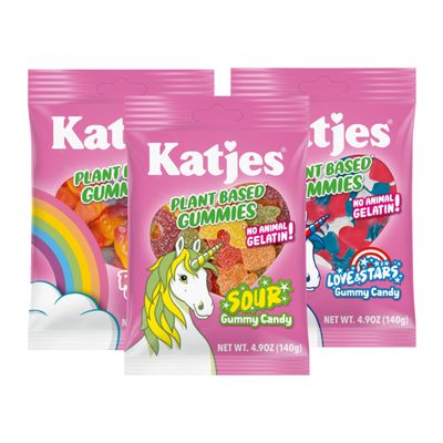 Katjes Plant Based Sour, Rainbow, Love &amp; Stars Gummy Candy Variety Pack - Flavored Gummy Snacks - Palm Oil Free Candy - No Animal Gelatin - No High Fructose Corn Syrup, 4.9oz, 3 Pack