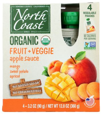 North Coast Organic Apple Sauce Pouch, Mango, Sweet Potato, Apricot Flavor, USDA Organic, 4 Each (Pack of 6)