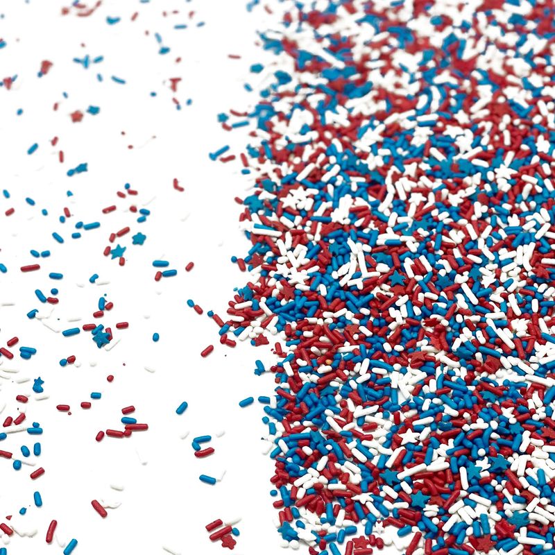 Stars &amp; Stripes for Decorating, Baking, and Toppings in Blue, White, Red Jimmies,Fancy Edible, Patriotic Cake,Cookie, Cupcake and Ice Cream Sprinkles (8 Oz)