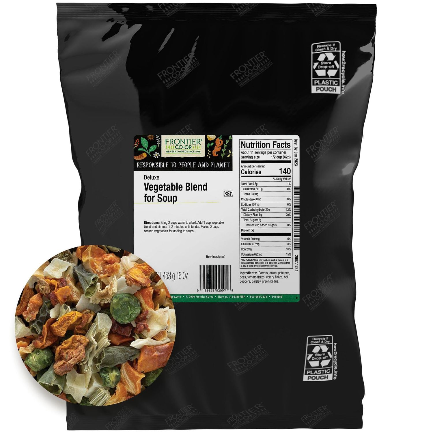 Frontier Deluxe Vegetable Soup, 1-Pound, Mixed Dried Vegetables For Soup, Stew, Stir Fry, Onion, Carrots, Peas &amp; Potatoes