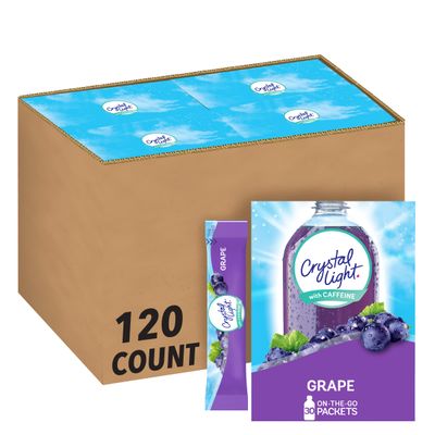 Crystal Light Grape Naturally Flavored Powdered Drink Mix with Caffeine, 120 ct Pack, 4 Boxes of 30 On-the-Go Packets