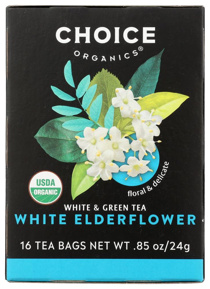 Choice Organics - Organic White Elderflower Tea (1 Pack) - Organic White &amp; Green Tea - 16 Tea Bags