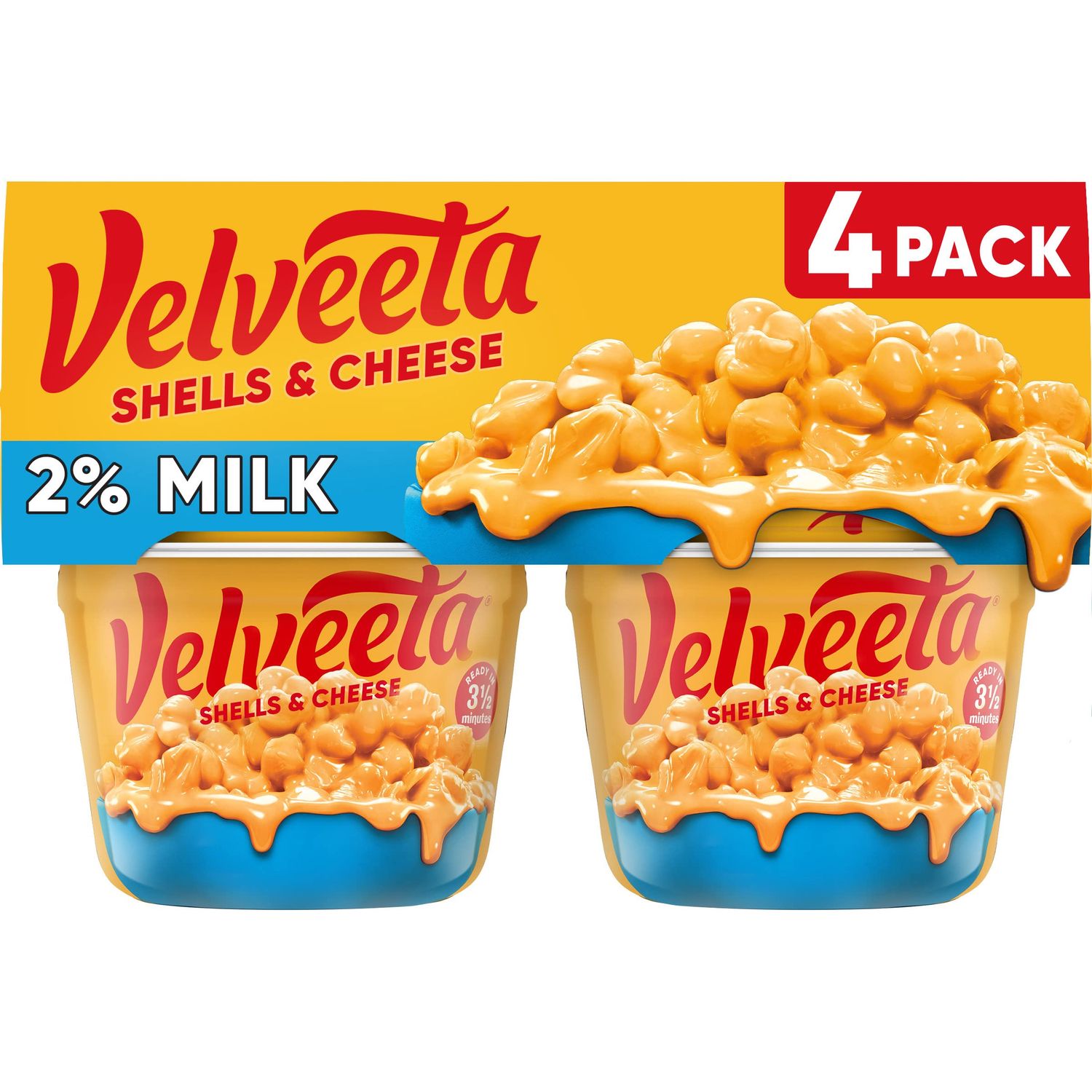 Velveeta Shells &amp; Cheese Microwaveable Shell Pasta with 2% Milk Cheese, 4 ct Pack, 2.19 oz Cups