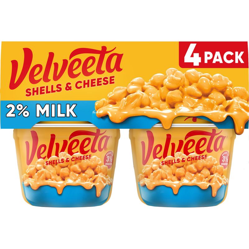 Velveeta Shells &amp; Cheese Microwaveable Shell Pasta with 2% Milk Cheese, 4 ct Pack, 2.19 oz Cups