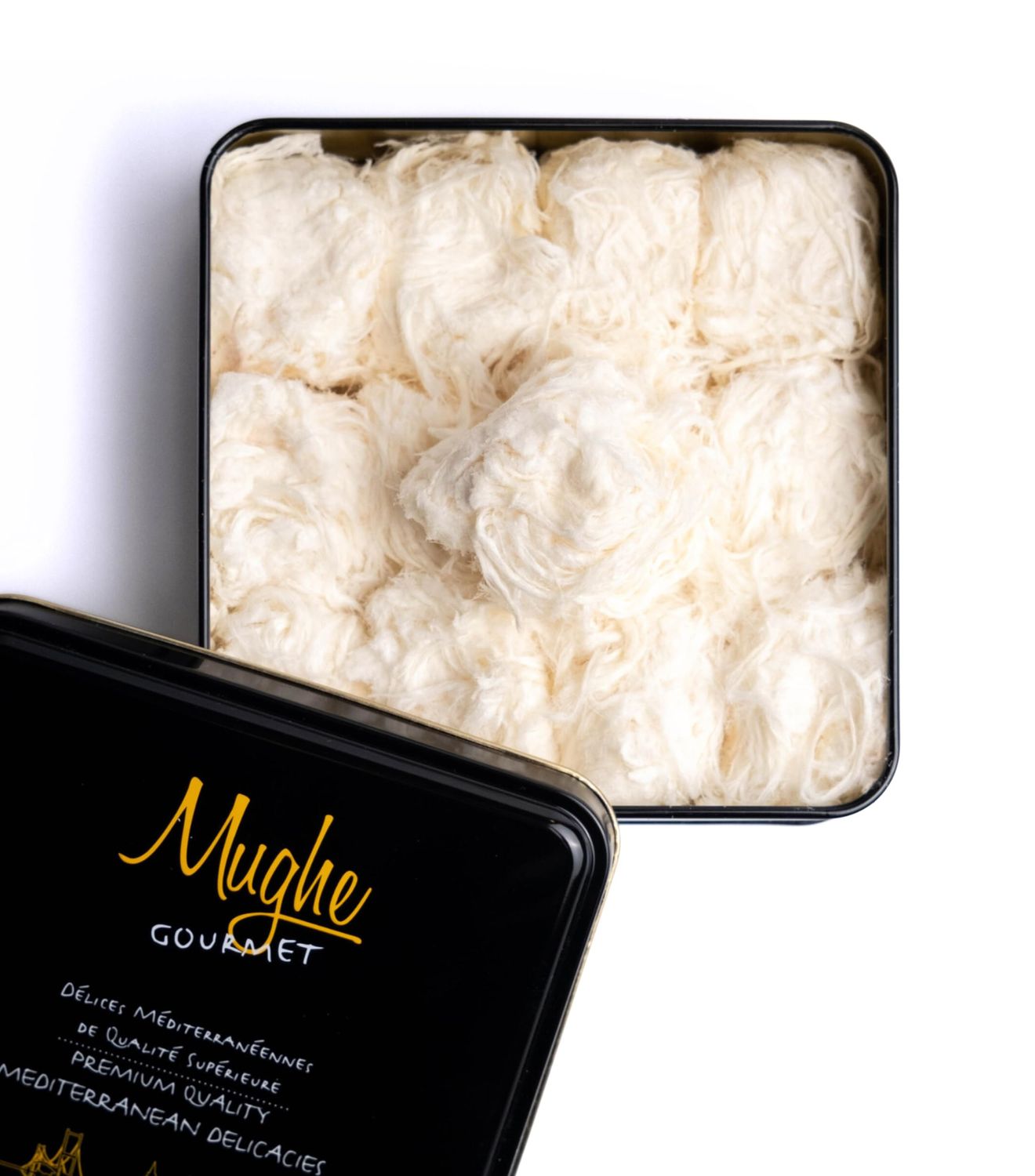 Mughe Gourmet Turkish Cotton Candy Pismaniye Sweet (12 Fluffs) - Divine Halva Candy Gift Box - Exquisite Confectionery Pishmaniye - Authentic Floss Halvah - Perfect Gifts for Him &amp; Her