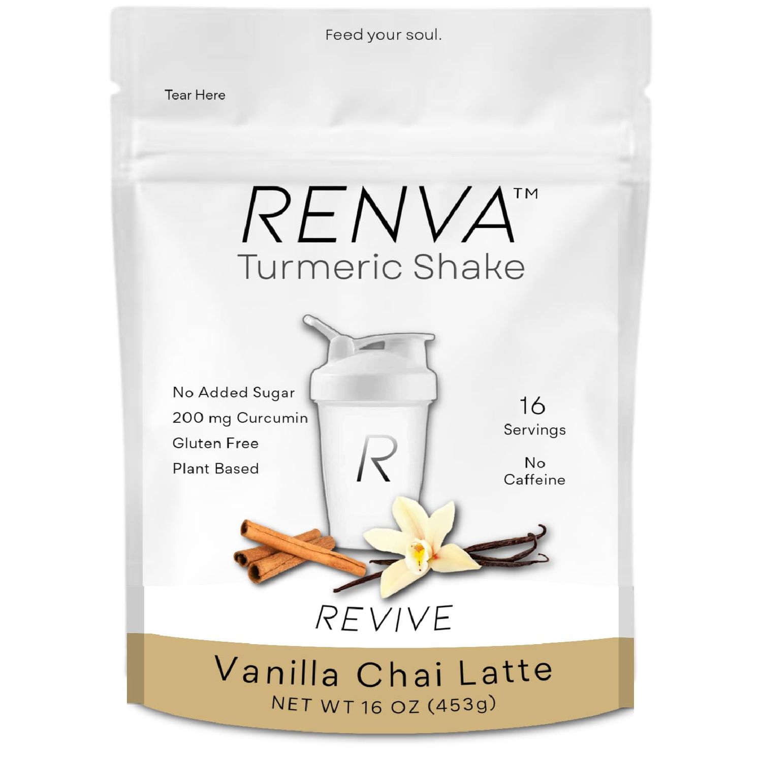 RENVA Turmeric Shake | Vanilla Chai Latte 16 Servings | No Sugar Added | Delicious Turmeric Drink with Protein